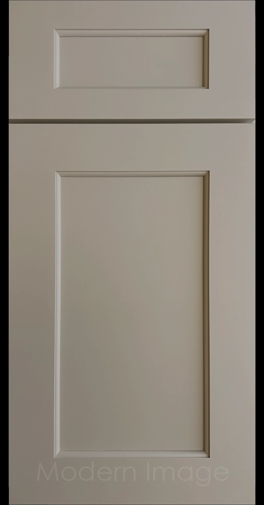 Carlsbad II Shaker kitchen cabinets with distinct line detailing in a French Grey color.